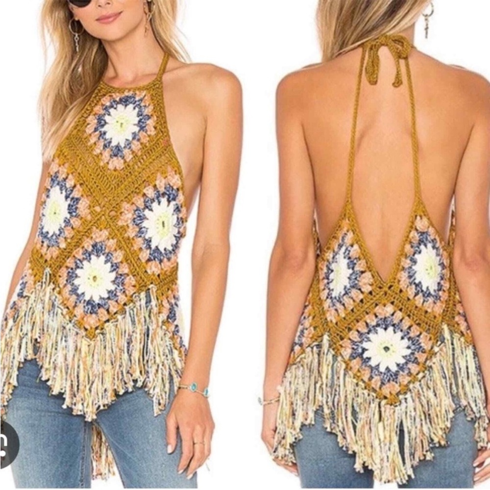 Free People | Summer Of Love Crochet Fringe Top Size M/L - Picture 4 of 5